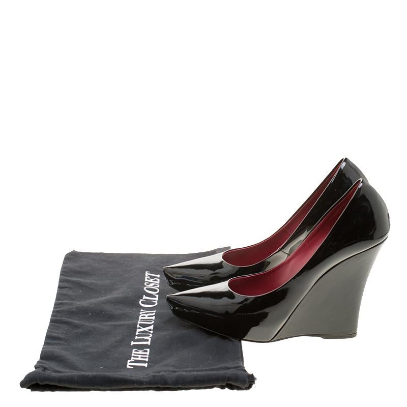 Le Silla Black Patent Leather Wedge Pointed Toe Pumps Size 39.5 1