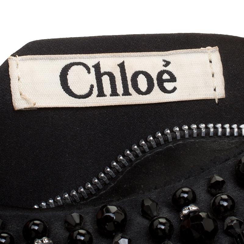 Chloe Black Satin Beads Embellished Hobo 3