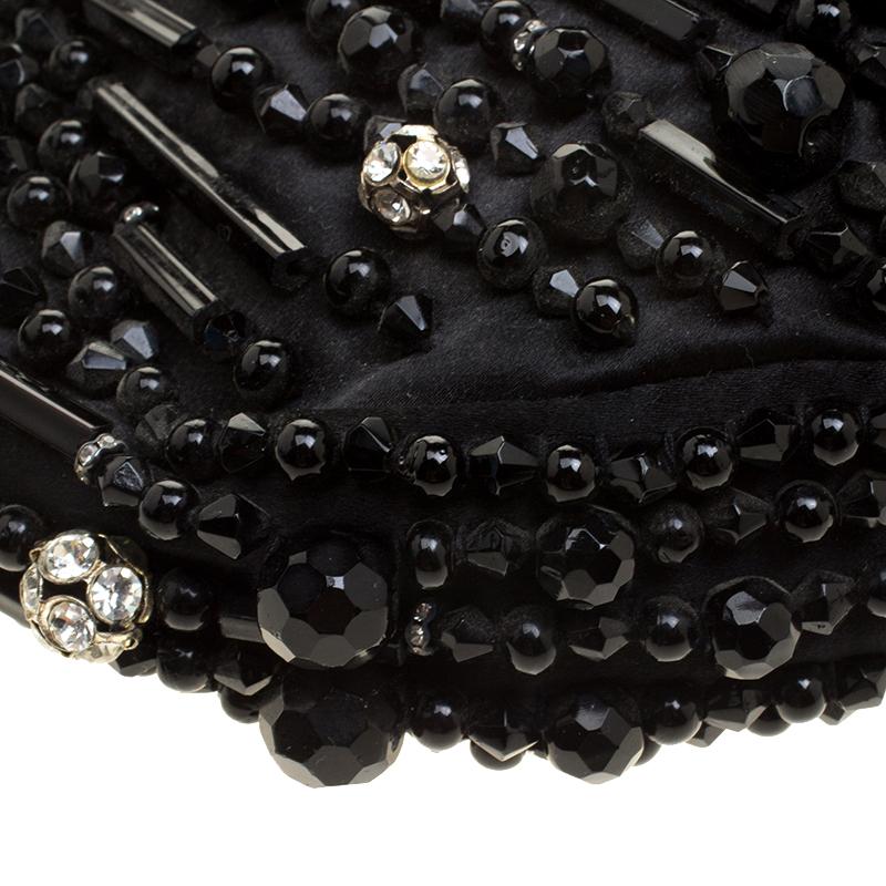 Chloe Black Satin Beads Embellished Hobo In Good Condition In Dubai, Al Qouz 2