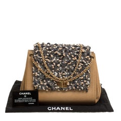 Chanel Beige Leather and Tweed Mademoiselle Accordion Flap Bag