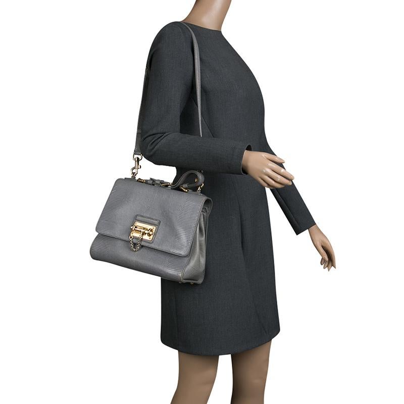 Dolce and Gabbana Grey Iguana Embossed Leather Monica Satchel In Good Condition In Dubai, Al Qouz 2