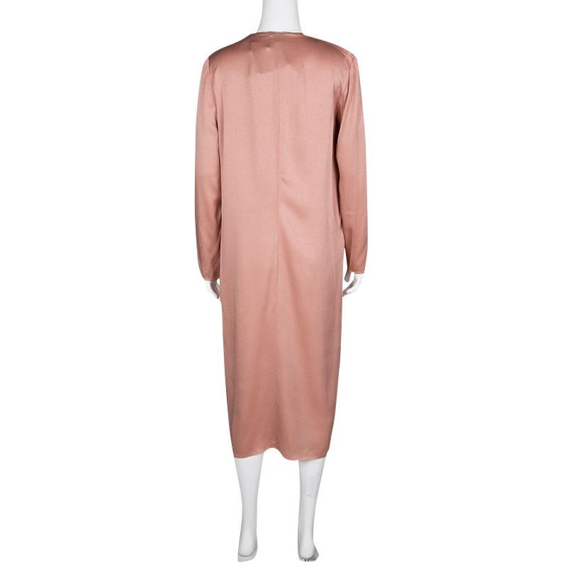 Brown Lanvin Peach Pleat Detail Long Sleeve Dress S