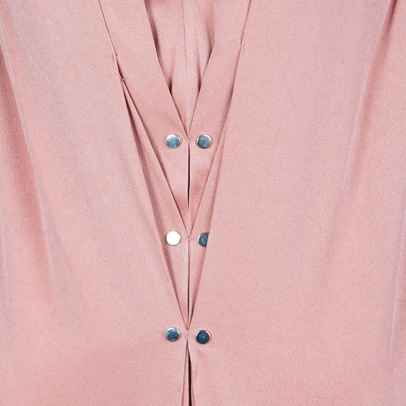 Lanvin Peach Pleat Detail Long Sleeve Dress S In Good Condition In Dubai, Al Qouz 2