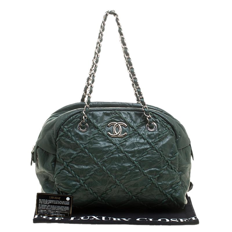 Chanel Green Quilted Crinkled Leather Ultra Stitch Satchel 4