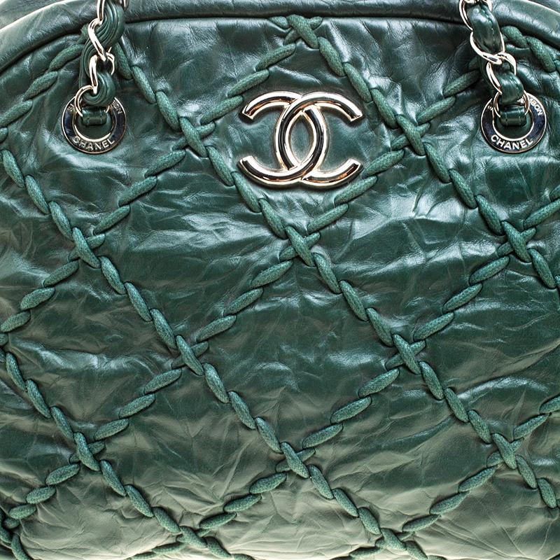 Chanel Green Quilted Crinkled Leather Ultra Stitch Satchel 5