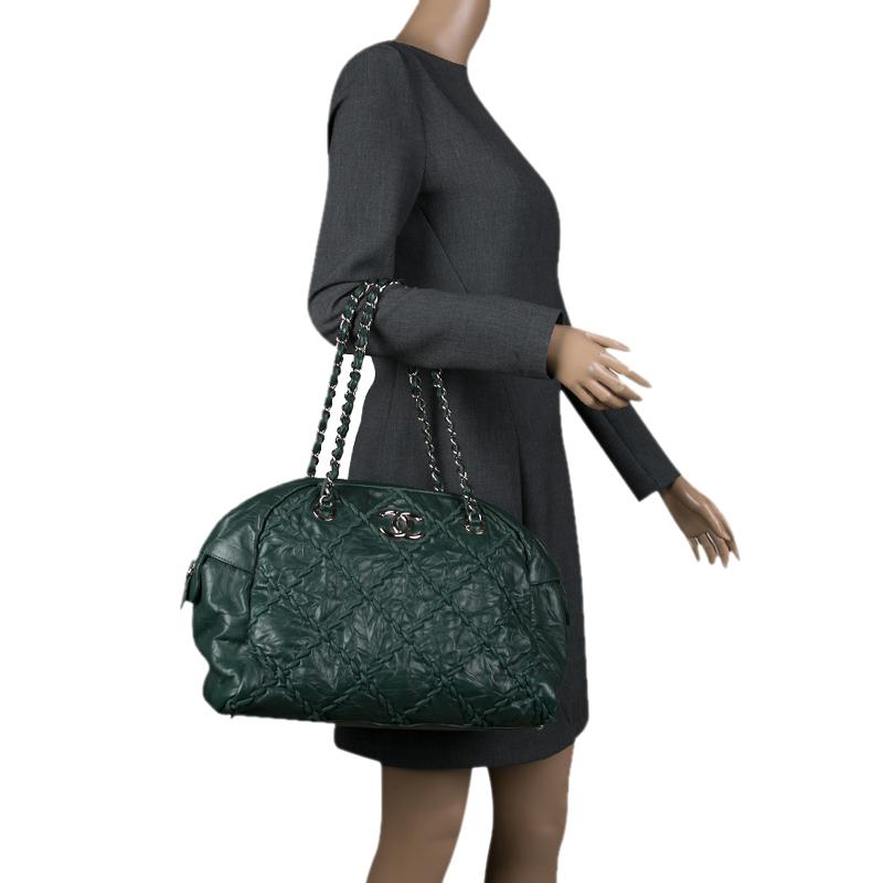 Black Chanel Green Quilted Crinkled Leather Ultra Stitch Satchel