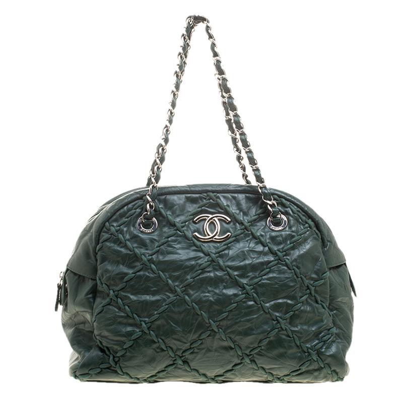 Chanel Green Quilted Crinkled Leather Ultra Stitch Satchel