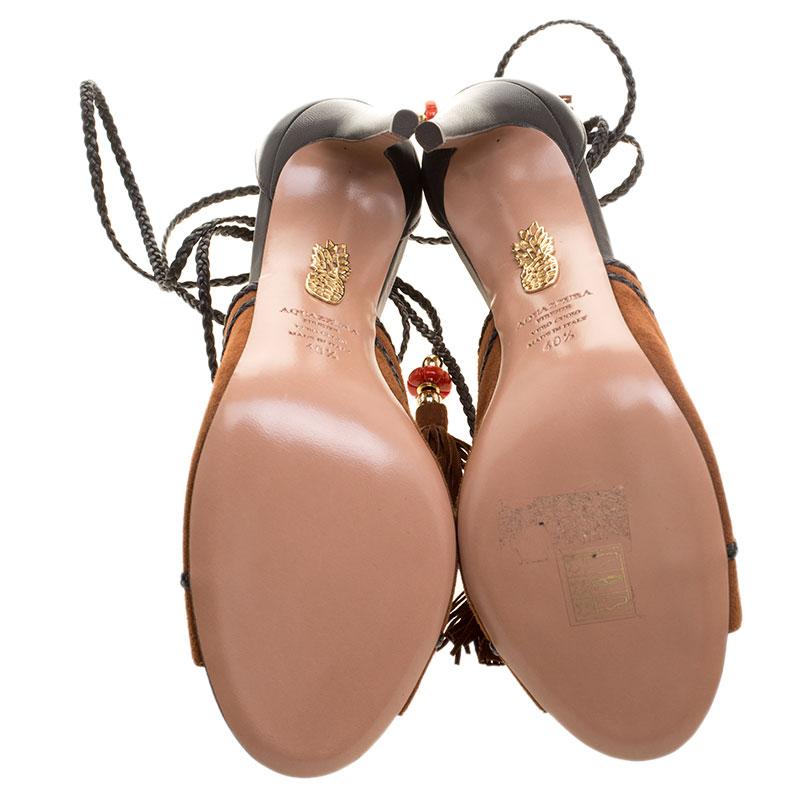 Women's Aquazzura Brown Suede Hero Sandals Size 40.5