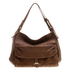 Carolina Herrera Brown Monogram Leather Shoulder Bag