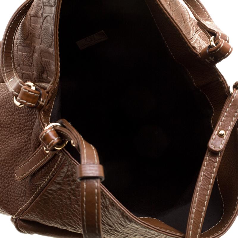 Carolina Herrera Brown Monogram Leather Shoulder Bag 5