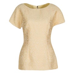 Dolce and Gabbana Ochre Yellow Embossed Jacquard Fitted Top S