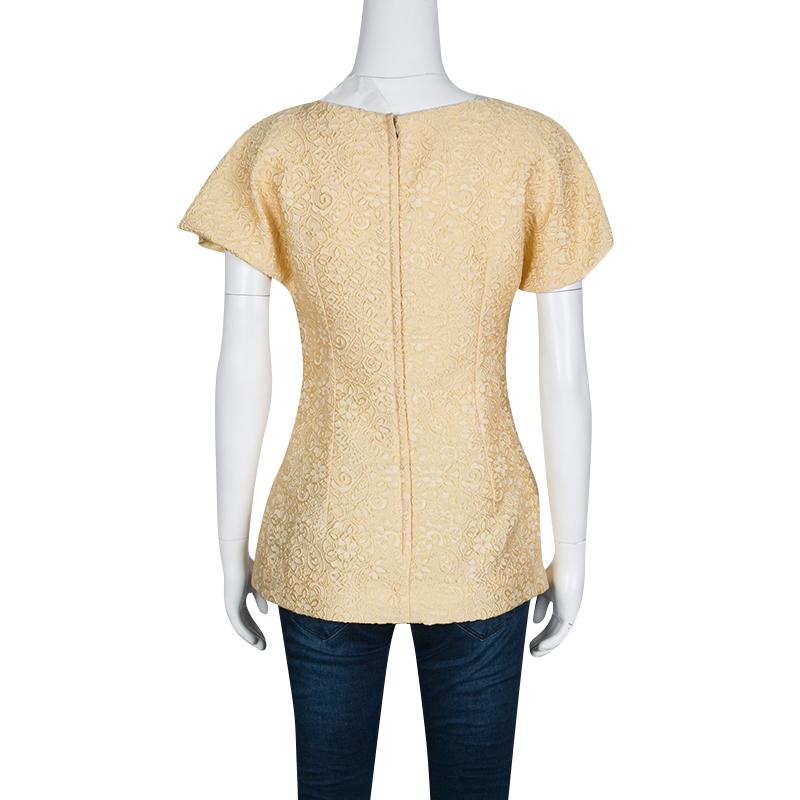 Beige Dolce and Gabbana Ochre Yellow Embossed Jacquard Fitted Top S