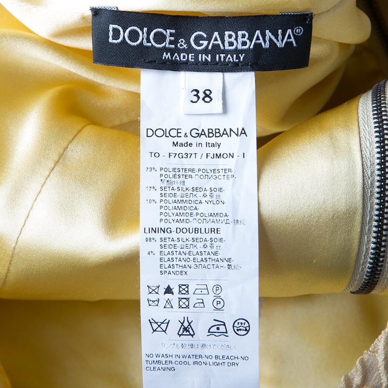 Dolce and Gabbana Ochre Yellow Embossed Jacquard Fitted Top S In Good Condition In Dubai, Al Qouz 2