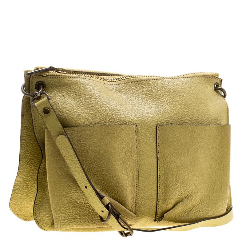 Brown Marni Yellow Green Leather Bandoleer Crossbody Bag