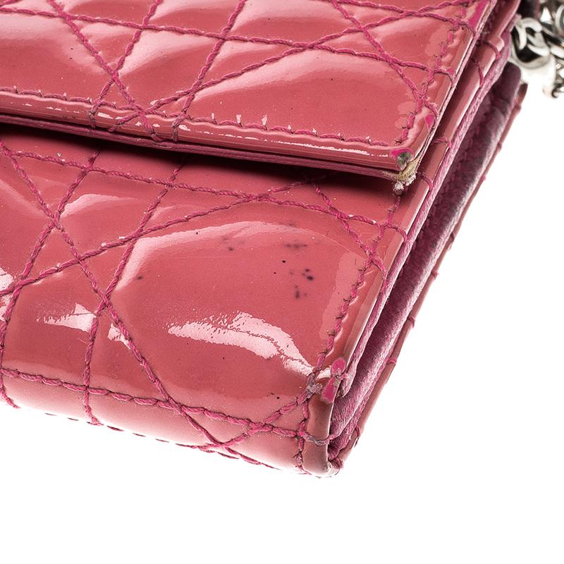 Dior Pink Cannage Patent Leather Wallet on Chain 2