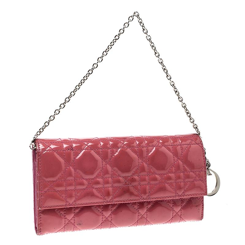 Dior Pink Cannage Patent Leather Wallet on Chain 3