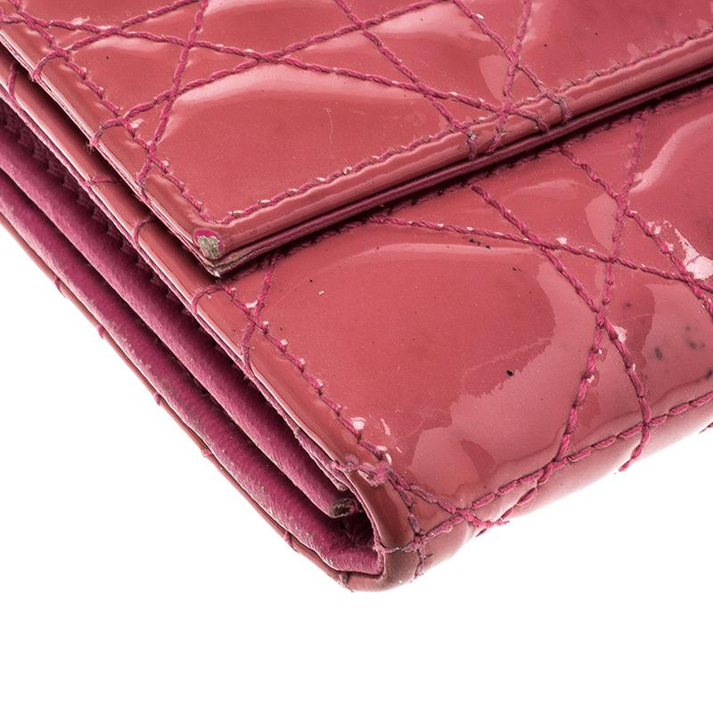 Dior Pink Cannage Patent Leather Wallet on Chain 4