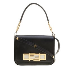 Fendi Black Leather 3Baguette Shoulder Bag