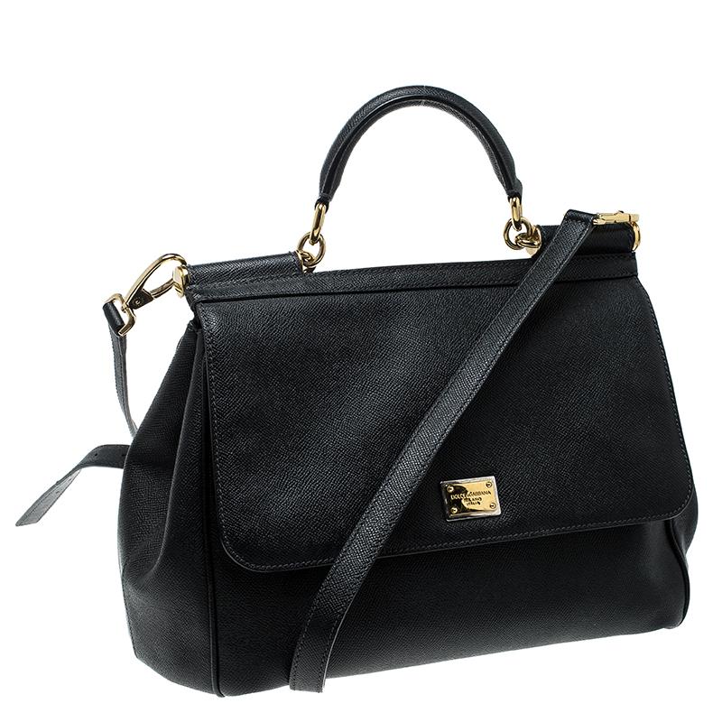 Dolce and Gabbana Black Leather Large Miss Sicily Top Handle Bag 7
