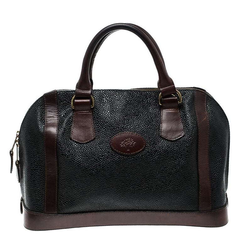 Mulberry Black/Brown Scotchgrain Leather Vintage Satchel For Sale at