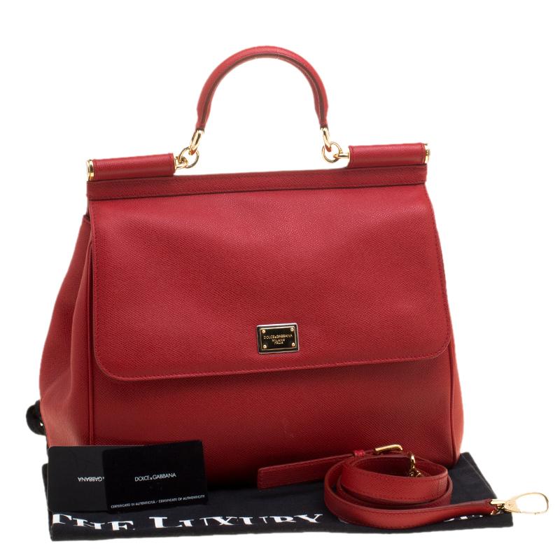 Dolce and Gabbana Red Leather Large Miss Sicily Top Handle Bag 2