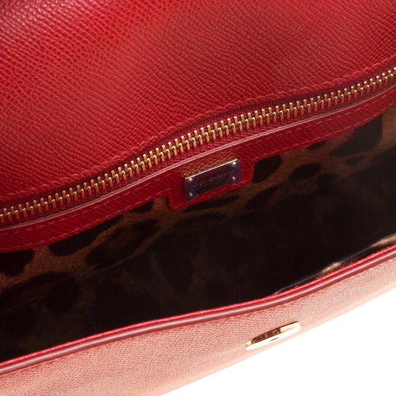 Dolce and Gabbana Red Leather Large Miss Sicily Top Handle Bag 5
