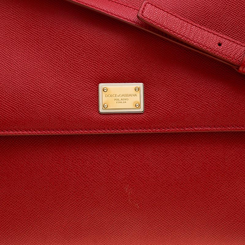 Dolce and Gabbana Red Leather Large Miss Sicily Top Handle Bag 7