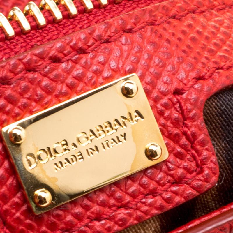 Dolce and Gabbana Red Leather Large Miss Sicily Top Handle Bag 4