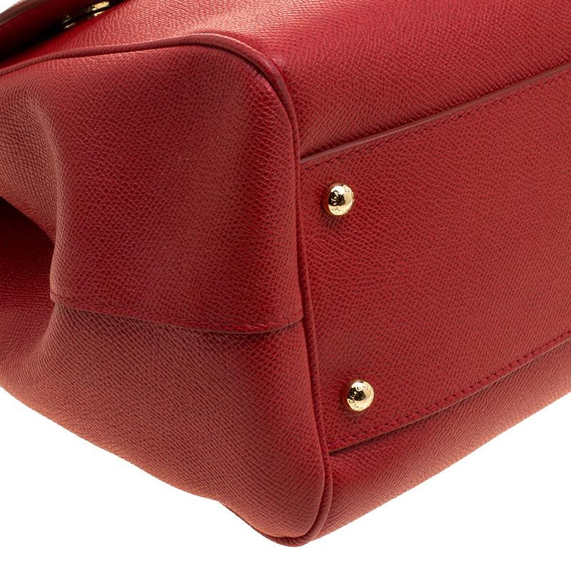 Dolce and Gabbana Red Leather Large Miss Sicily Top Handle Bag 3