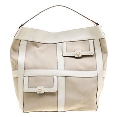 Anya Hindmarch Beige/Off White Fabric and Leather Hobo
