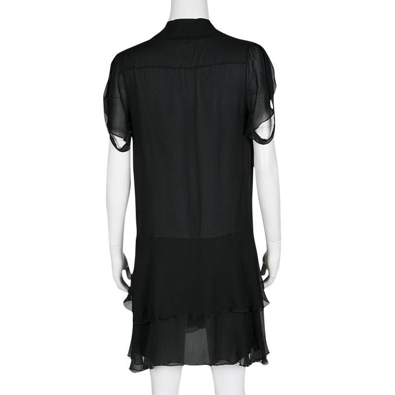 Chloe Black Silk Chiffon Pintuck Detail Ruffle Bottom Sleeveless Dress M In Good Condition In Dubai, Al Qouz 2