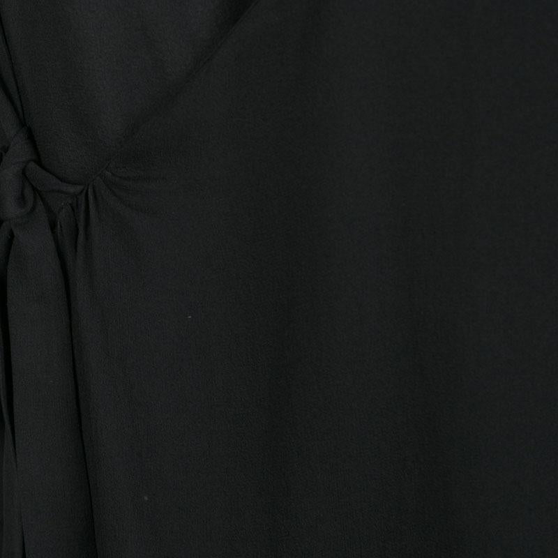 Women's Chloe Black Silk Chiffon Pintuck Detail Ruffle Bottom Sleeveless Dress M
