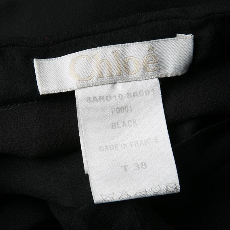 Chloe Black Silk Chiffon Pintuck Detail Ruffle Bottom Sleeveless Dress M 2