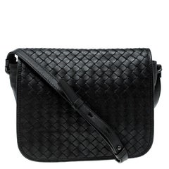 Bottega Veneta Black Intrecciato Leather Full Flap Crossbody Bag