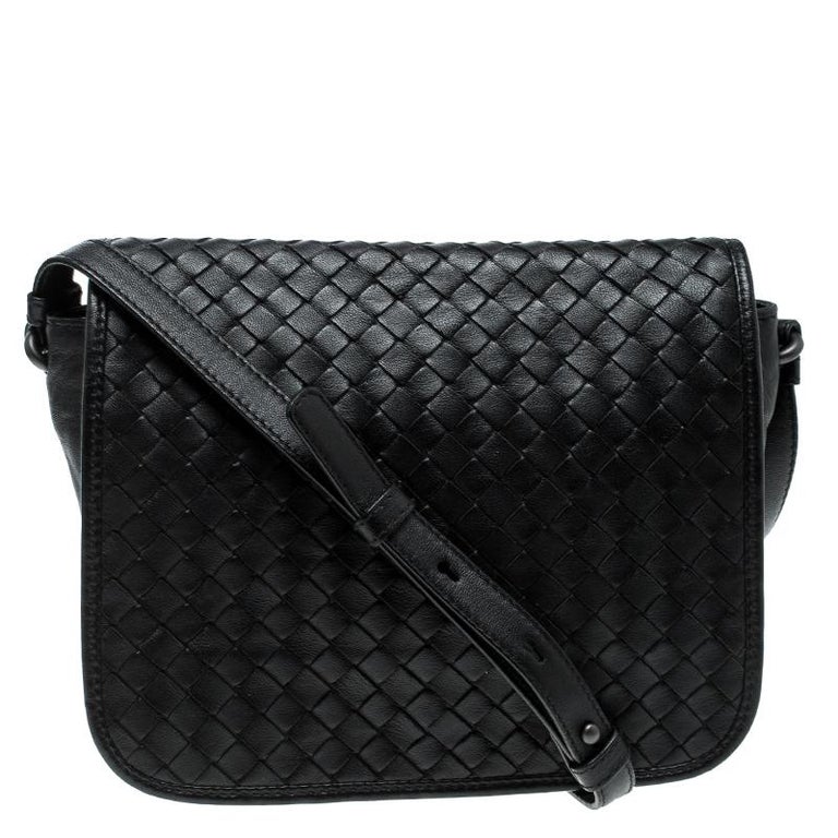 Bottega Veneta Black Intrecciato Leather Full Flap Crossbody Bag at ...