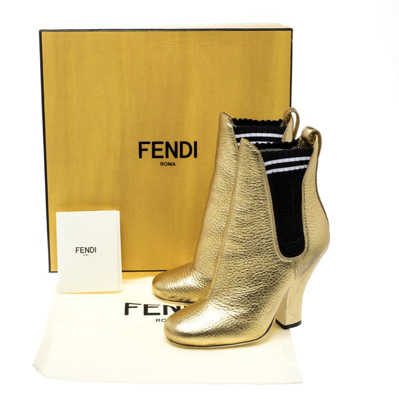 Fendi Metallic Gold Textured Leather Ankle Boots Size 35 2