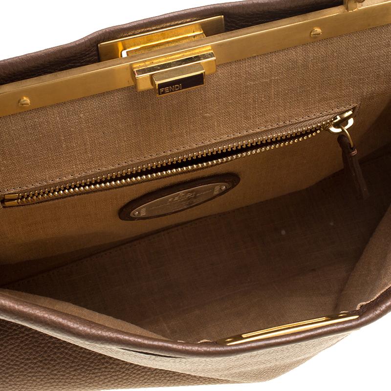 Fendi Brown Leather Large Peekaboo Top Handle Bag 2