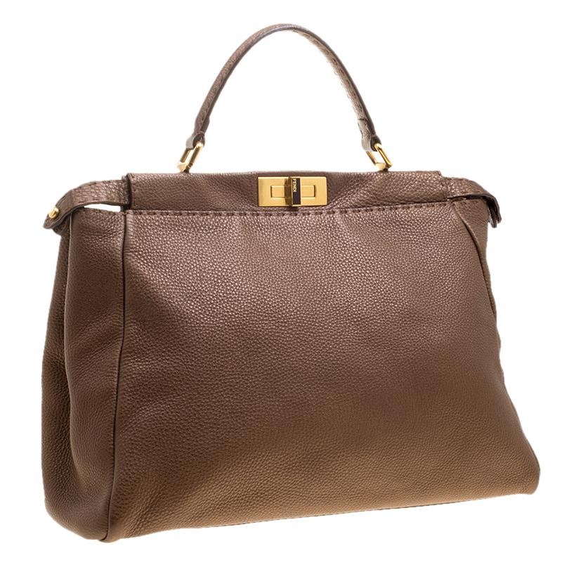 Fendi Brown Leather Large Peekaboo Top Handle Bag 3