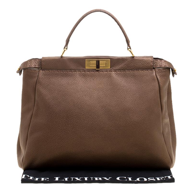 Fendi Brown Leather Large Peekaboo Top Handle Bag 4