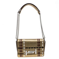 Tod's Gold Leather Mini Double T Crossbody Bag