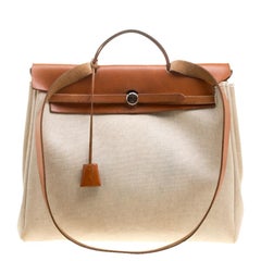 Hermes Tan/Beige Canvas and Leather Herbag 35 Bag