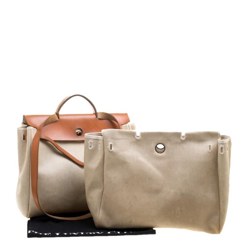 Hermes Tan/Beige Canvas and Leather Herbag 35 Bag 2