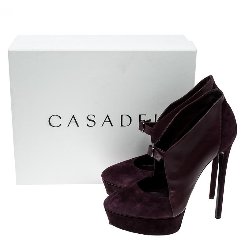 Casadei Bordeaux Suede and Leather Buckle Platform Pumps Size 40 1