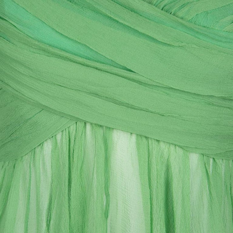 Chloe Green Pleated Crinkled Chiffon Noodle Strap Top S at 1stDibs