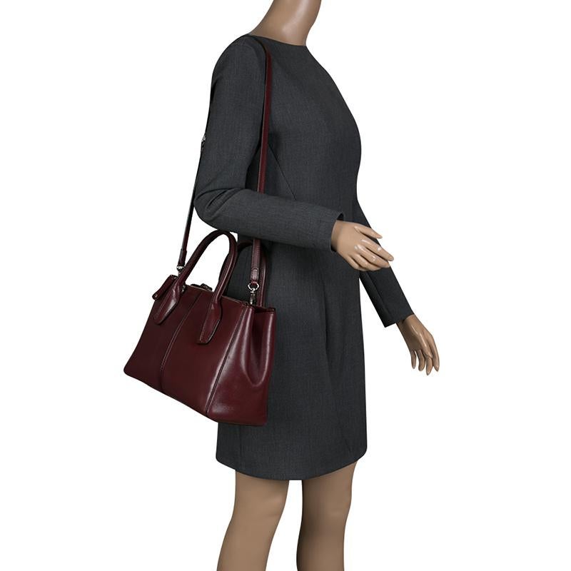Black Tod's Burgundy Leather D-Styling Shopper Tote
