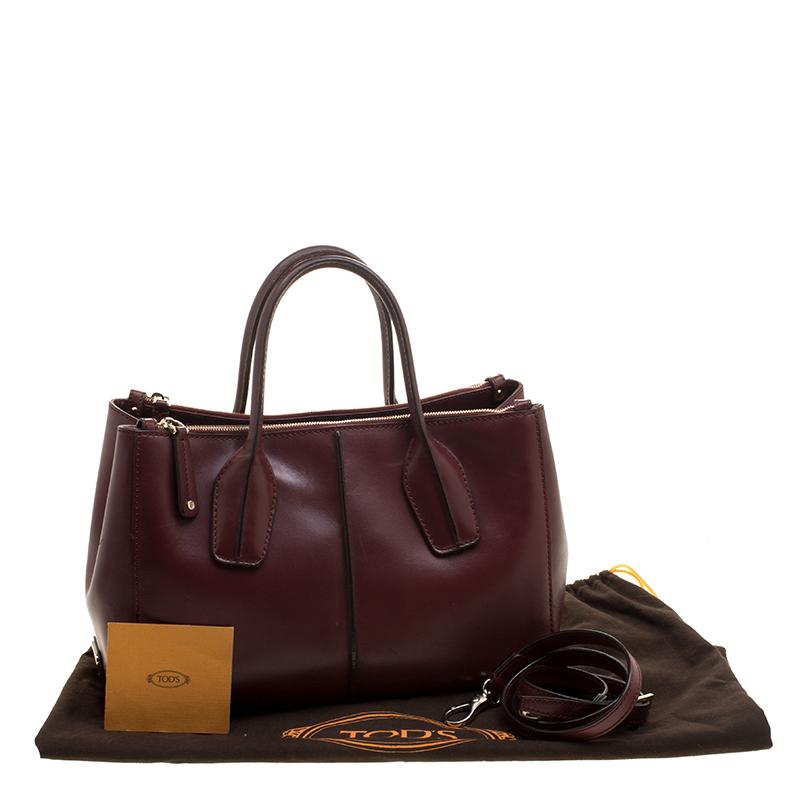 Women's Tod's Burgundy Leather D-Styling Shopper Tote
