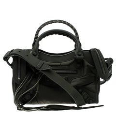 Balenciaga Khaki Nylon and Leather Mini Covered Hardware City Bag