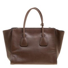 Prada Brown Leather Twin Pocket Double Handle Tote