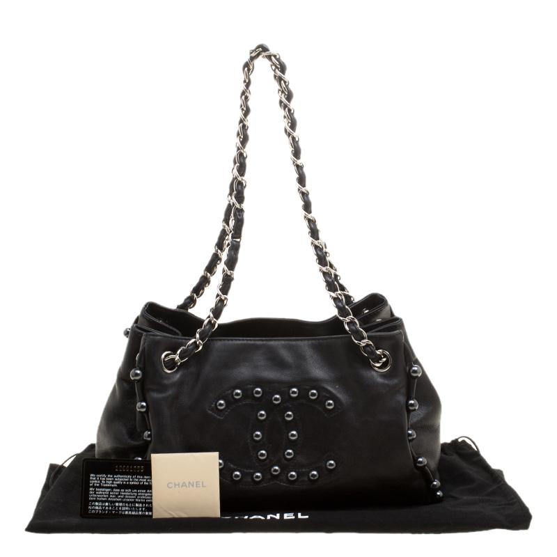 Chanel Black Leather Pearl Obsession Tote 6