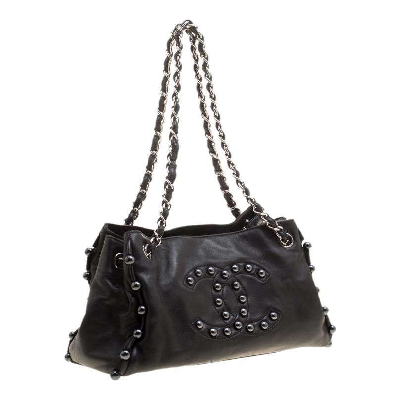 Chanel Black Leather Pearl Obsession Tote 7